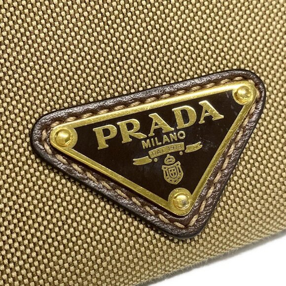 PRADA Logo Jacquard - Khaki Dark Brown Jacquard Leather Shoulder Bag 684-081625 - Picture 8 of 14